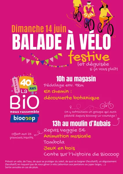 Venez fêter les 40 ans de Biocoop lors d'une balade à vélo et d'un moment festif au bord du Vidourle !